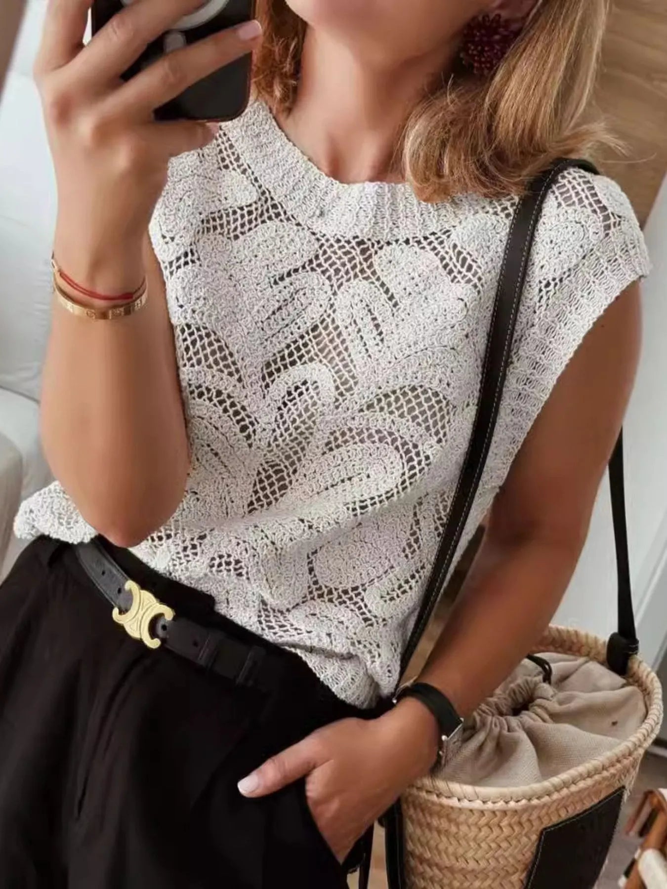 Hazel Blues® |  Lace Knit Sleeveless Sweater Vest