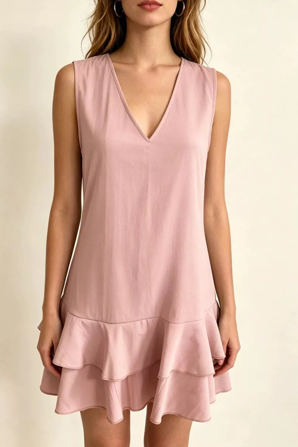 Hazel Blues® | Sleeveless V-Neck Ruffle Hem Mini Dress