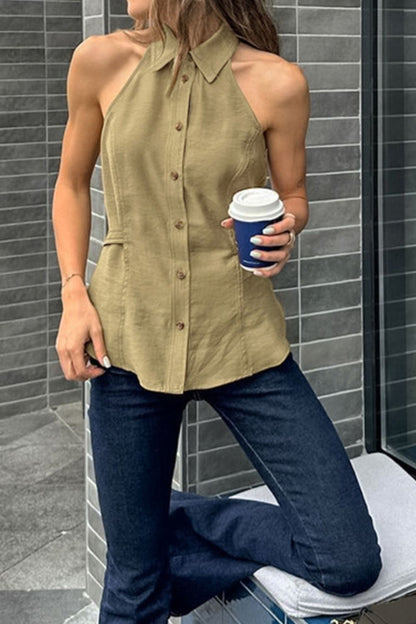 Hazel Blues® |  Button-Down Sleeveless Top