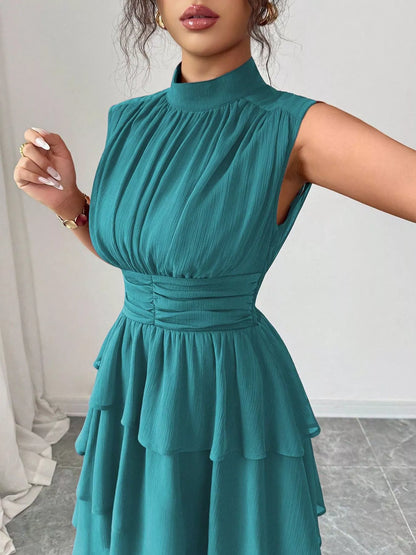 Ruffle Romance Dress | Ruffle Sleeveless Mock Neck Dress