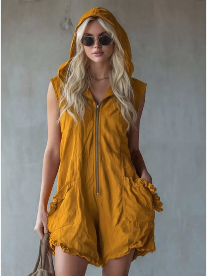 Ruffle Romance Romper | Ruffle Sleeveless Pocketed Romper