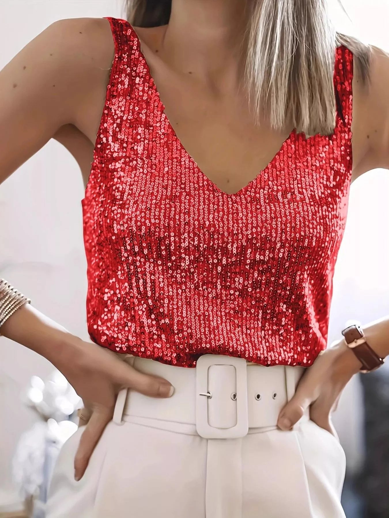 Hazel Blues® |  Sequin V-Neck Tank Top