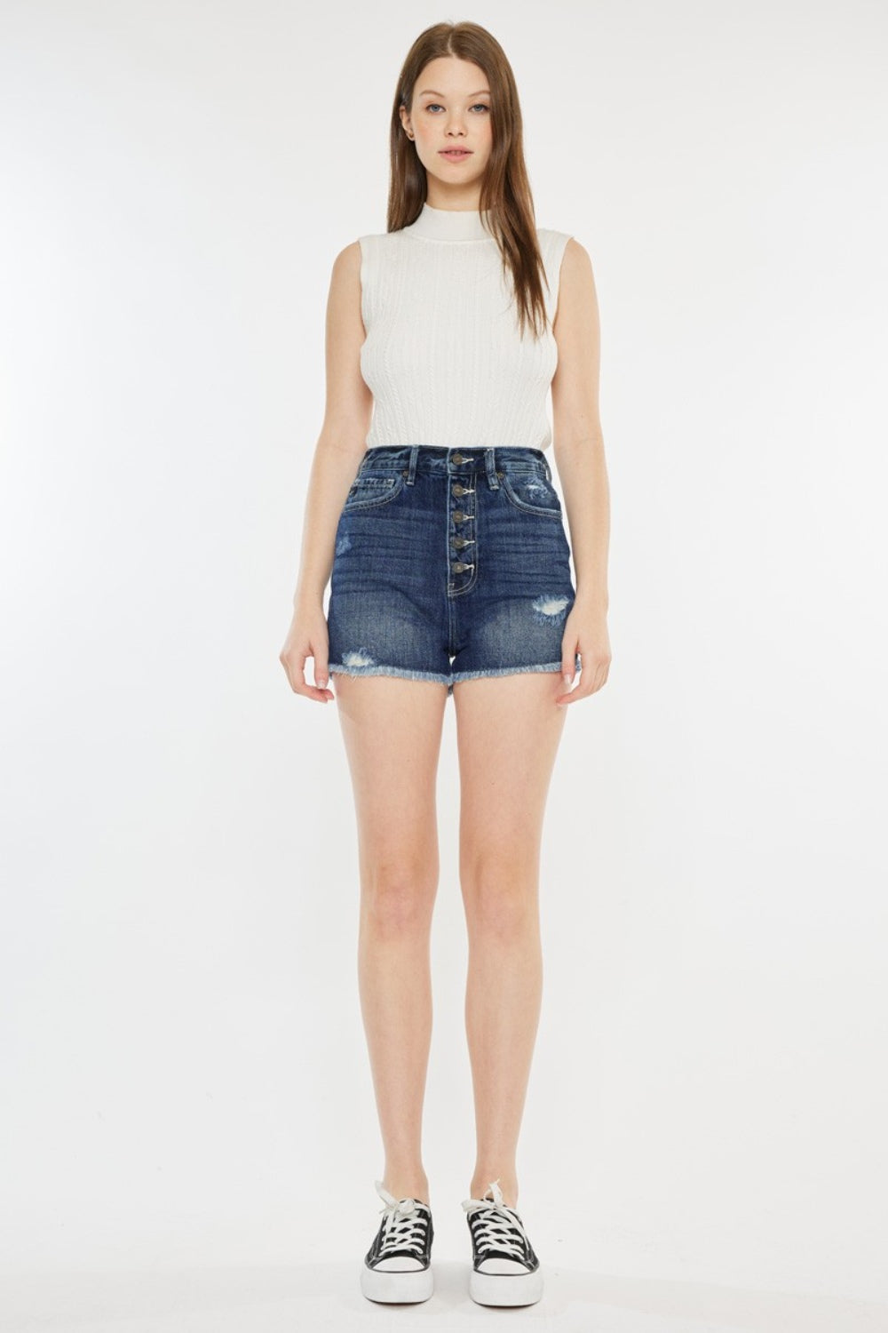 Hazel Blues® |  Kancan Raw Hem Button Fly Denim Shorts