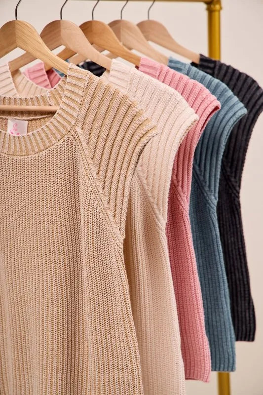 Hazel Blues® |  SO ME Mineral Washed Raglan Sleeveless Sweater Top