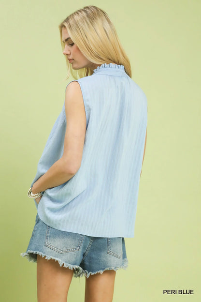 Hazel Blues® |  Umgee Sleeveless Textured Split Neck Top