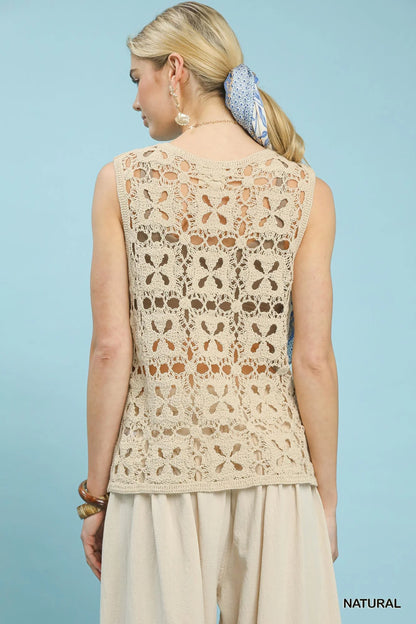 Hazel Blues® |  Umgee Crochet Flower Motif Sleeveless Tank Top