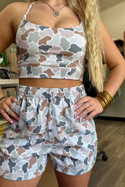 Hazel Blues® |  Green Camouflage Printed Cropped Tank Athleisure 2pcs Short Set