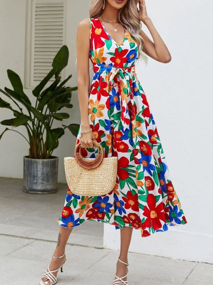 Hazel Blues® | Floral V-Neck Sleeveless Dress