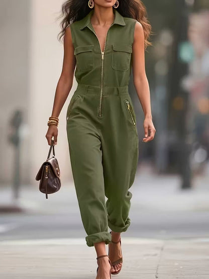 Hazel Blues® |  Sleeveless Zip-Up Jumpsuit
