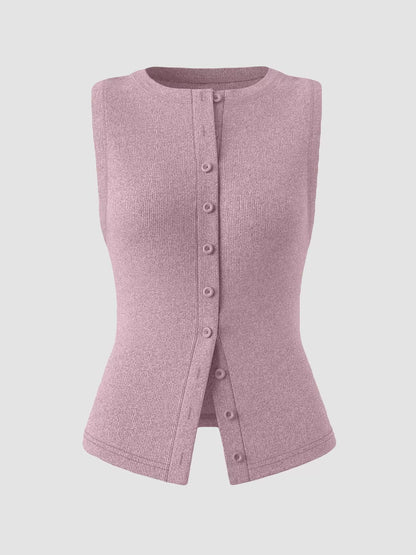 Hazel Blues® |  Ribbed Button-Front Sleeveless Tank