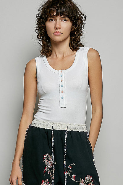 Hazel Blues® |  POL Colorful Button Round Neck Ribbed Tank