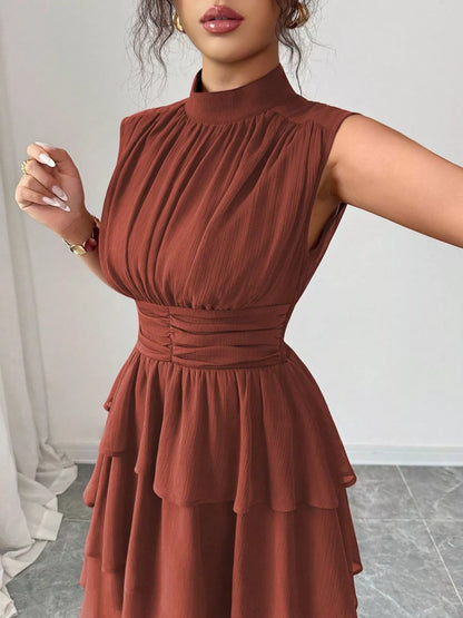 Ruffle Romance Dress | Ruffle Sleeveless Mock Neck Dress