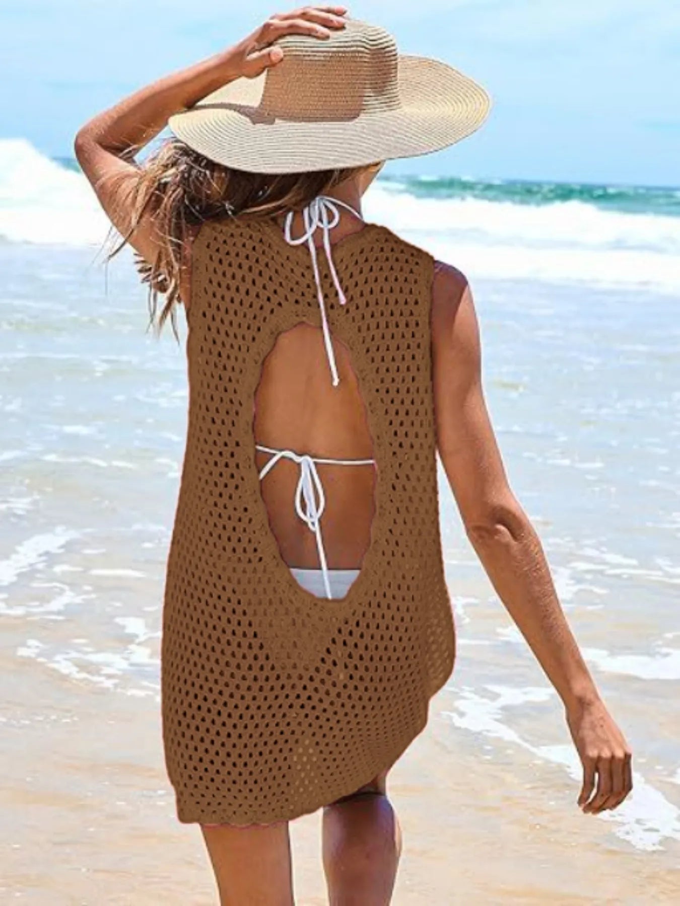 Hazel Blues® |  Color Block Openwork Sleeveless Cutout Back Cover-Up