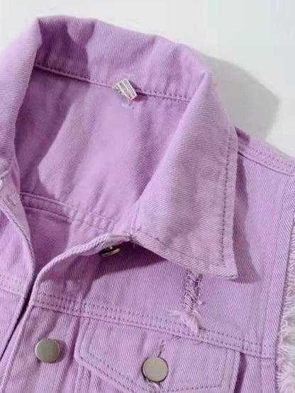 Hazel Blues® | Sleeveless Frayed Denim Vest Jacket