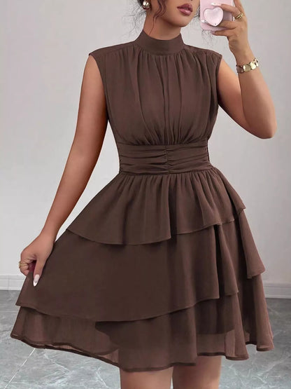 Ruffle Romance Dress | Ruffle Sleeveless Mock Neck Dress