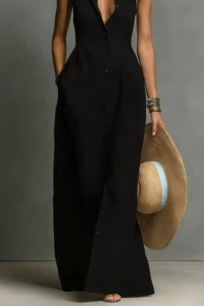 Hazel Blues® |  Sleeveless Button-Down Maxi Dress