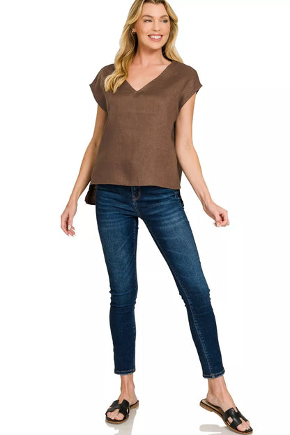 Hazel Blues® |  Zenana Linen V-Neck Sleeveless Top
