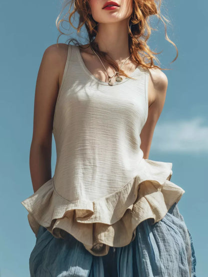 Hazel Blues® |  Ruffled Hem Round Neck Tank