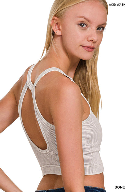 Hazel Blues® |  Zenana Washed Ribbed Seamless Button V-neck Tank Top