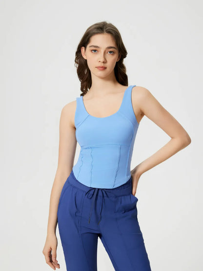 Hazel Blues® |  Millennia Round Neck Wide Strap Active Tank with Detachable Chest Pads