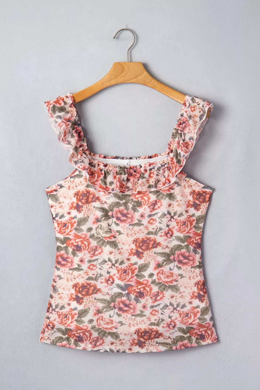 Hazel Blues® |  Floral Print Ruffle Trim Tank