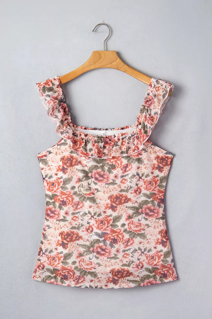 Hazel Blues® |  Floral Print Ruffle Trim Tank
