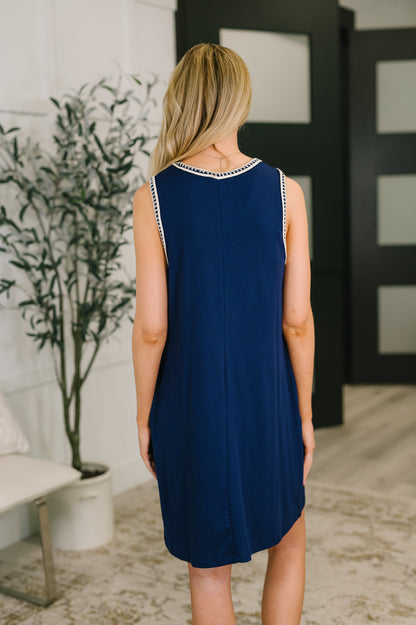 Hazel Blues® |  Airloom Trim Detail Mini Tank Dress in Navy