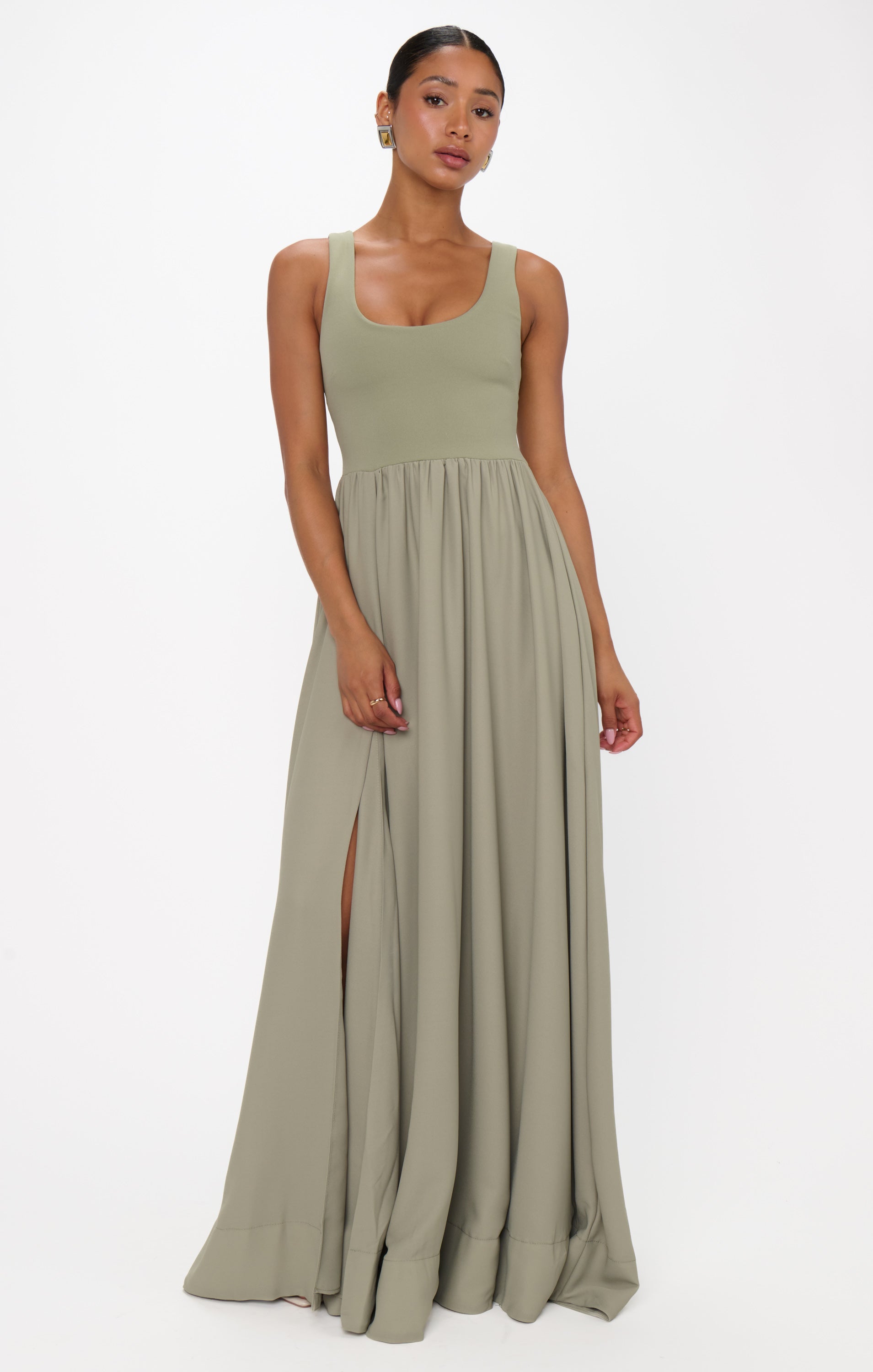 Harper Maxi Dress ~ Moss Green Crisp