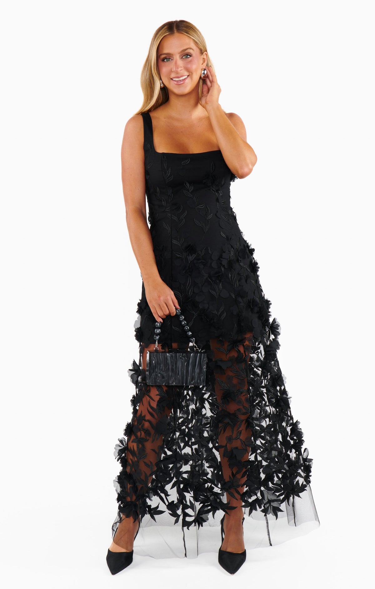 Stephanie Dress ~ Black 3D Floral