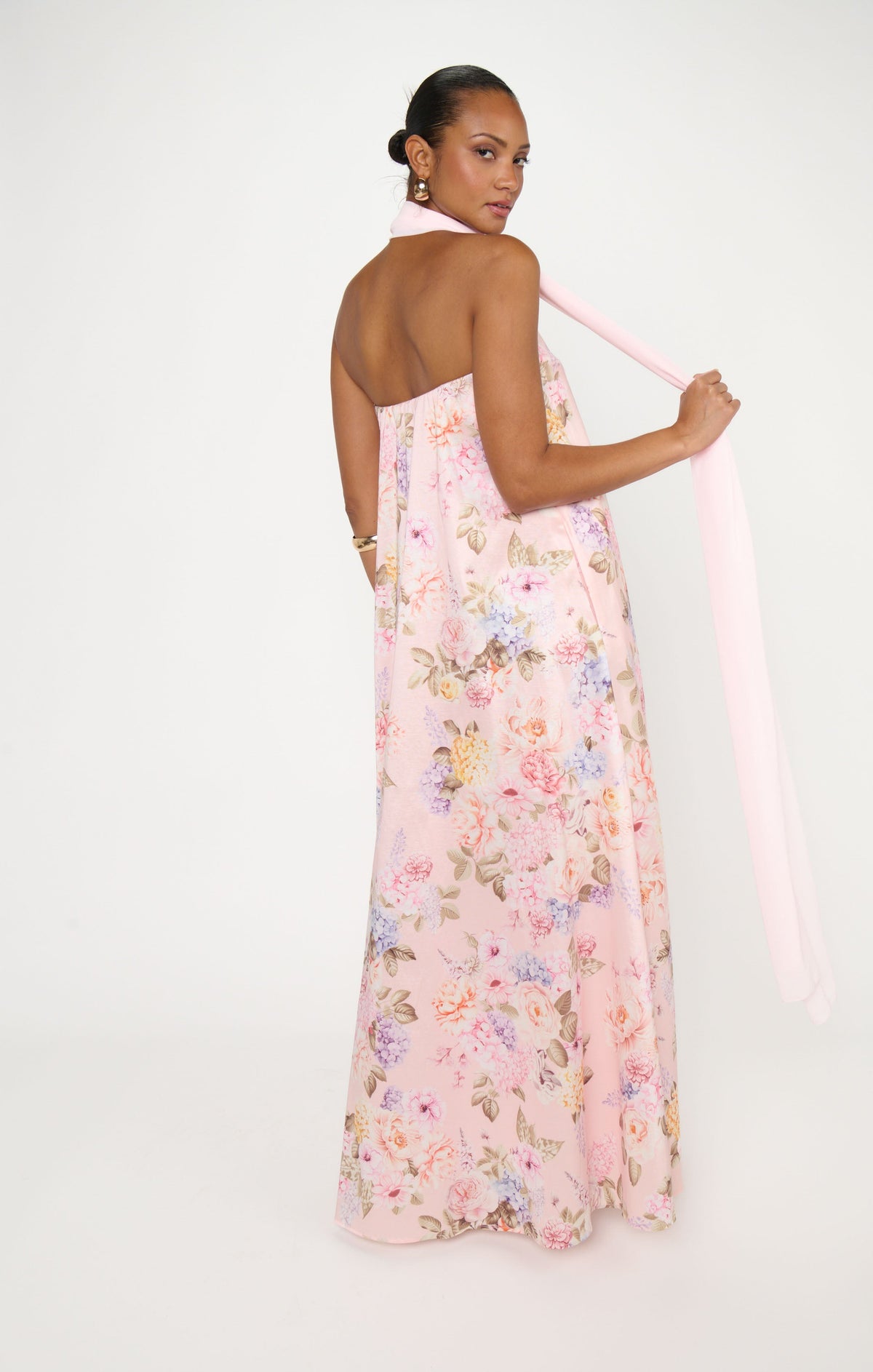 Tinsley Tube Dress ~ Powder Pink Blooms Taffeta