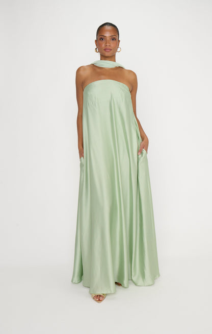 Tinsley Tube Dress ~ Pistachio Luxe Satin