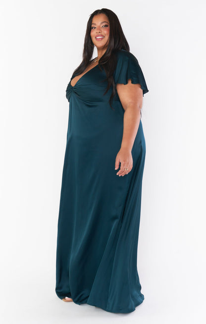 Rome Twist Gown ~ Deep Emerald Luxe Satin