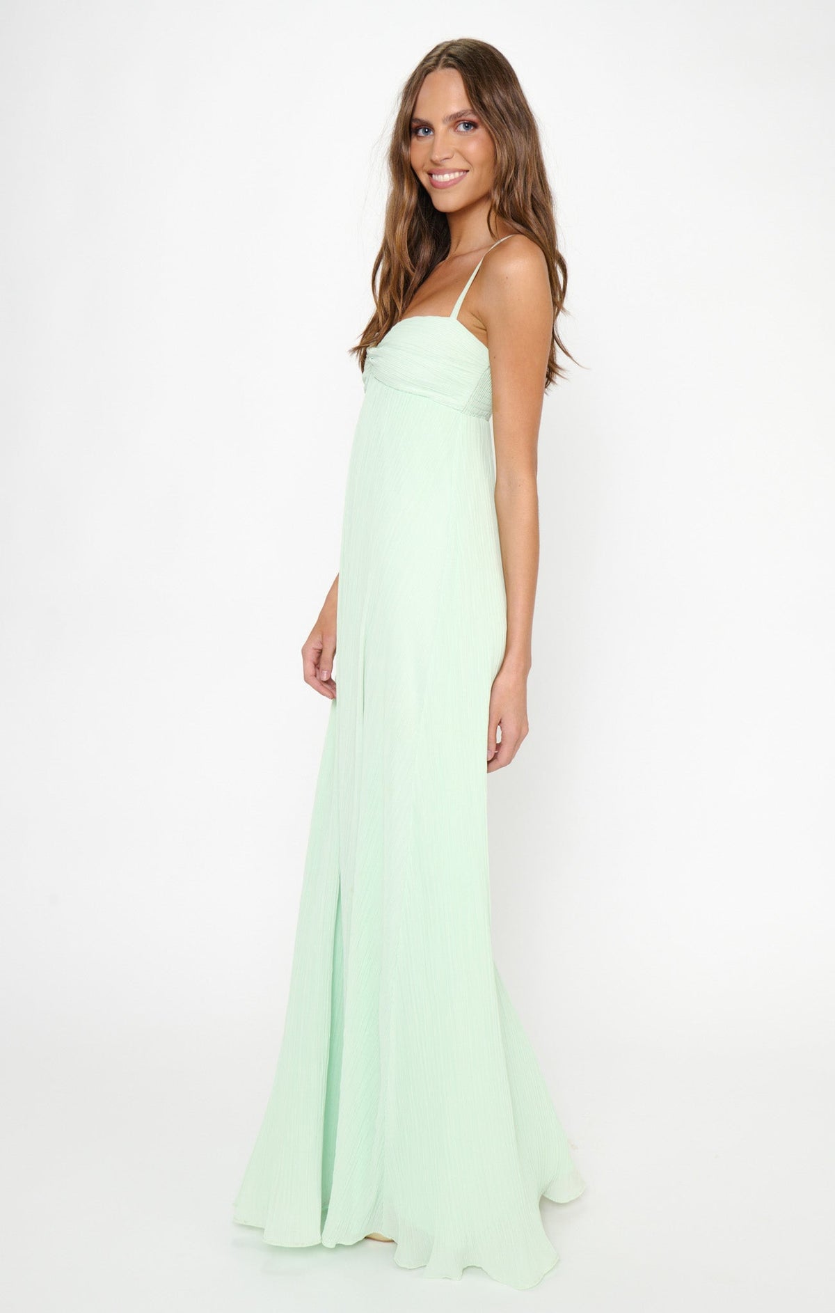 Libby Maxi Dress ~ Pistachio Pleated Chiffon