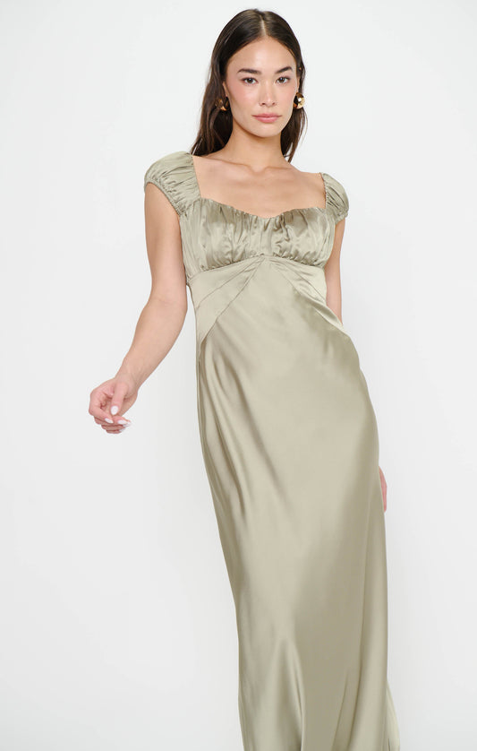 Veronica Maxi Dress ~ Moss Green Luxe Satin