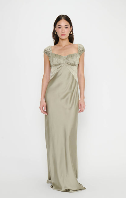 Veronica Maxi Dress ~ Moss Green Luxe Satin