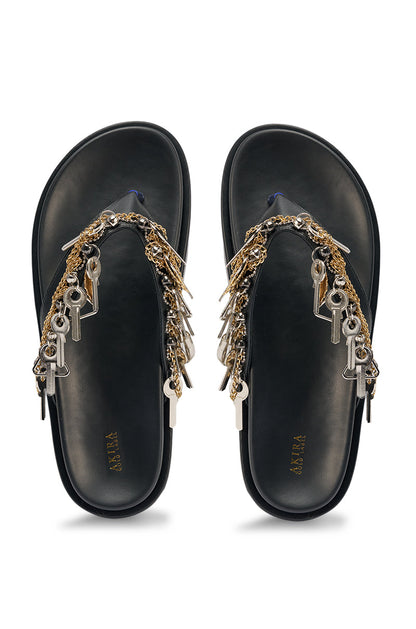 AKIRA GOLD CHRISTEN BLACK KEY EMBELLISHED NOVELTY PLATFORM SANDAL