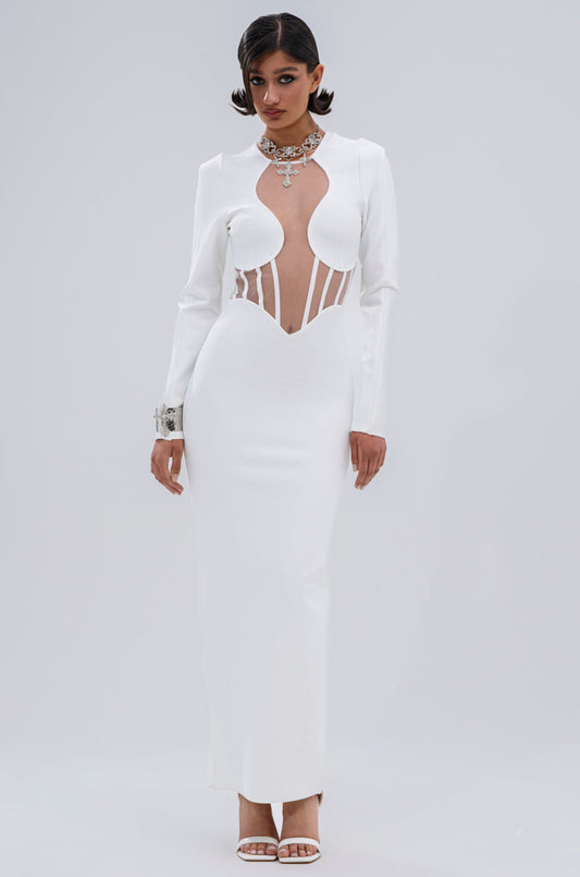 A NIGHT OUT BANDAGE MAXI DRESS IN WHITE