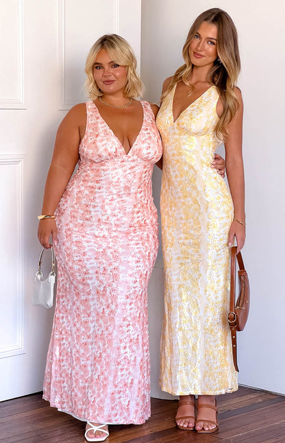 Farida Yellow Lace Maxi Dress