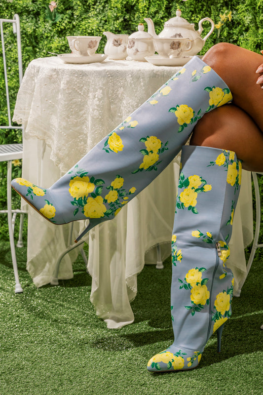 AKIRA GOLD GARLAND BLUE FLORAL BOOT