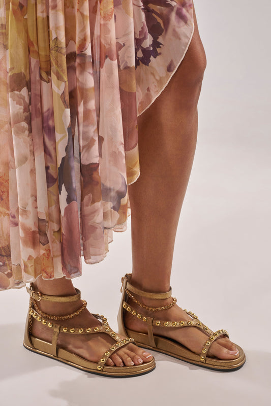 AKIRA GATO BRONZE GOLD METAL EMBELLISHED FLAT SANDAL