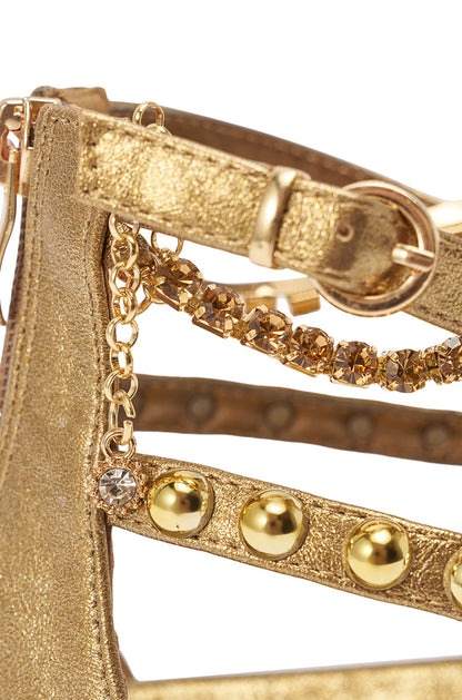 AKIRA GATO BRONZE GOLD METAL EMBELLISHED FLAT SANDAL