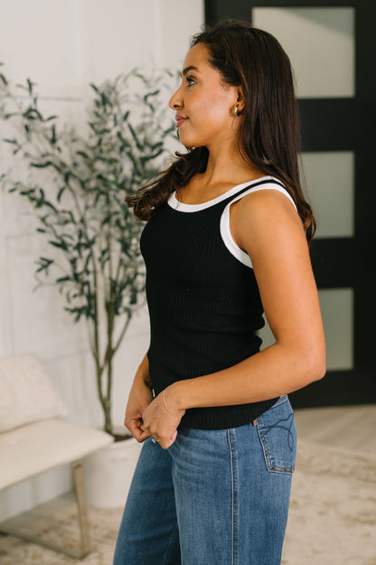 Hazel Blues® |  Handled It Contrast Trim Tank in Black