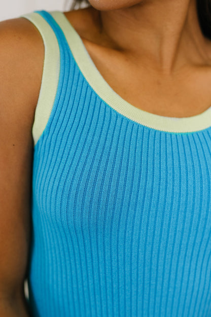 Hazel Blues® |  Handled It Contrast Trim Tank in Blue