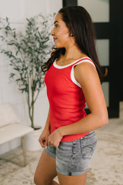 Hazel Blues® |  Handled It Contrast Trim Tank in Red