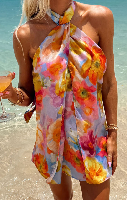 Twist Mini Dress ~ Brushed Blooms