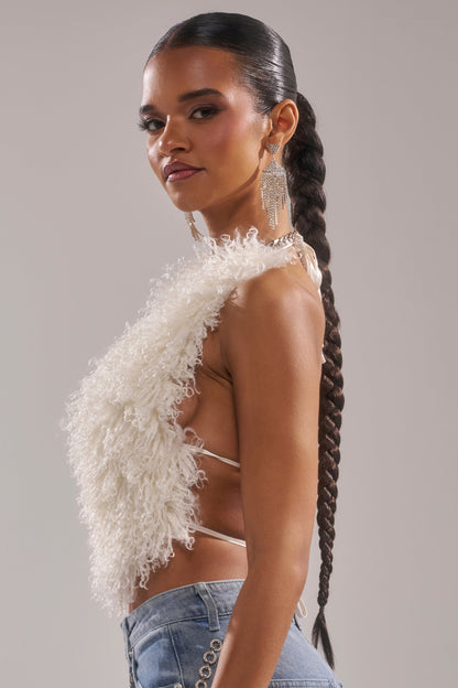 ACT UP FUR BLOUSE IN WHITE