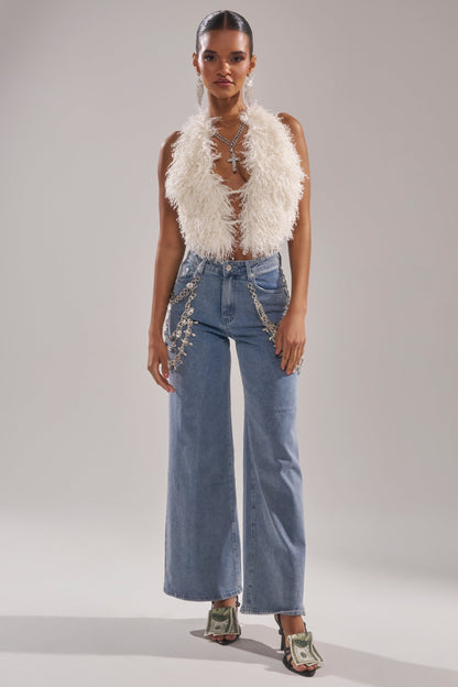 ACT UP FUR BLOUSE IN WHITE
