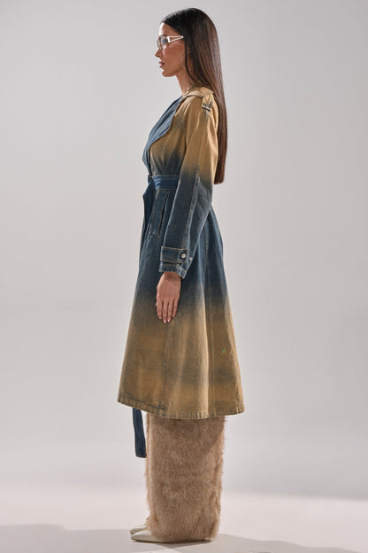 ACID WASHED DENIM TRENCH