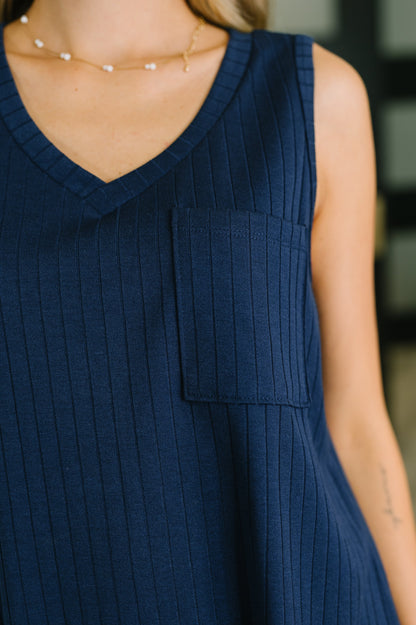 Hazel Blues® |  Just Give In Ribbed Knit Tank in Navy