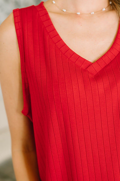 Hazel Blues® |  Just Give In Ribbed Knit Tank in Red